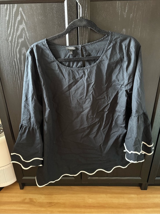Talbots Tops - Talbots Black Blouse with White Scalloped Trim